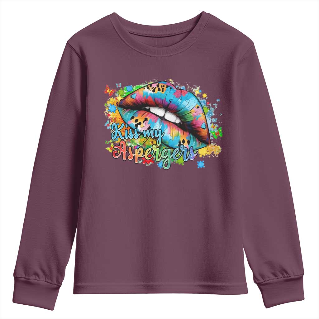 Funny Kiss My Aspergers Youth Sweatshirt Asperger Syndrome Autism Awareness