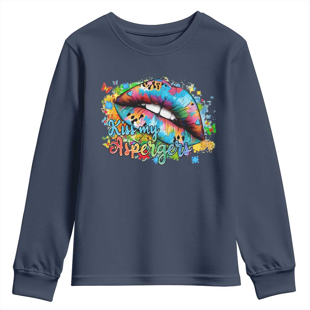 Funny Kiss My Aspergers Youth Sweatshirt Asperger Syndrome Autism Awareness