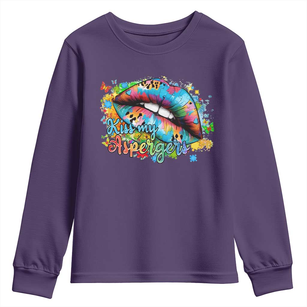 Funny Kiss My Aspergers Youth Sweatshirt Asperger Syndrome Autism Awareness