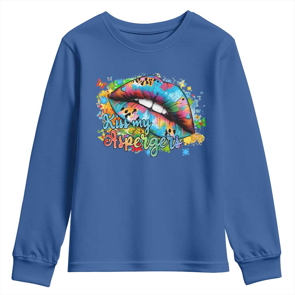 Funny Kiss My Aspergers Youth Sweatshirt Asperger Syndrome Autism Awareness