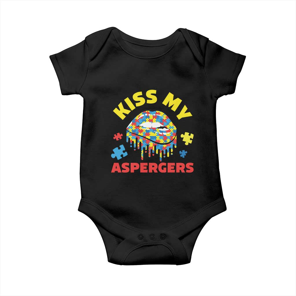 Funny Kiss My Aspergers Baby Onesie Asperger Syndrome Autism Awareness Puzzle Lips