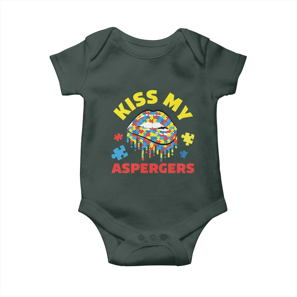Funny Kiss My Aspergers Baby Onesie Asperger Syndrome Autism Awareness Puzzle Lips