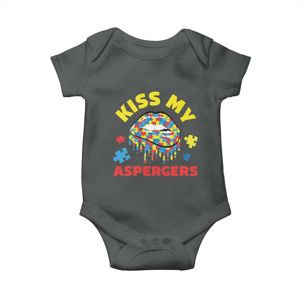 Funny Kiss My Aspergers Baby Onesie Asperger Syndrome Autism Awareness Puzzle Lips