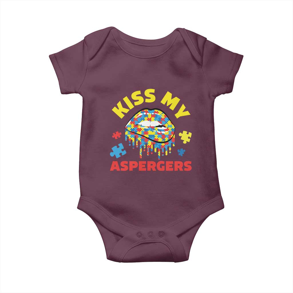 Funny Kiss My Aspergers Baby Onesie Asperger Syndrome Autism Awareness Puzzle Lips