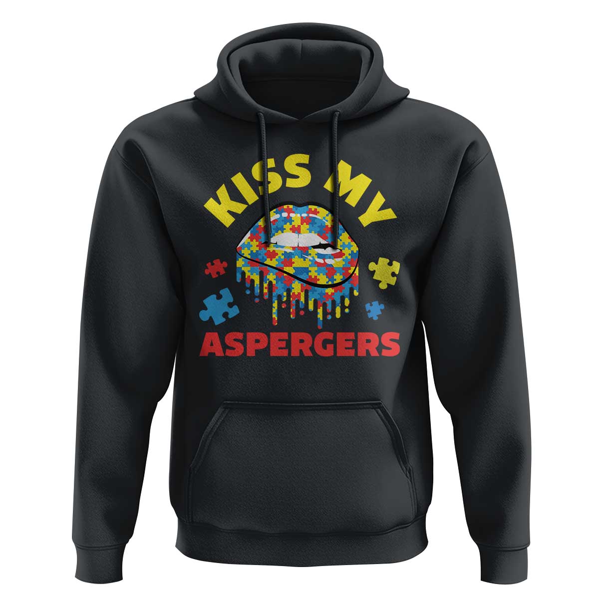 Funny Kiss My Aspergers Hoodie Asperger Syndrome Autism Awareness Puzzle Lips