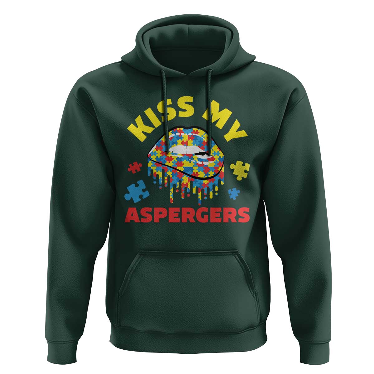 Funny Kiss My Aspergers Hoodie Asperger Syndrome Autism Awareness Puzzle Lips