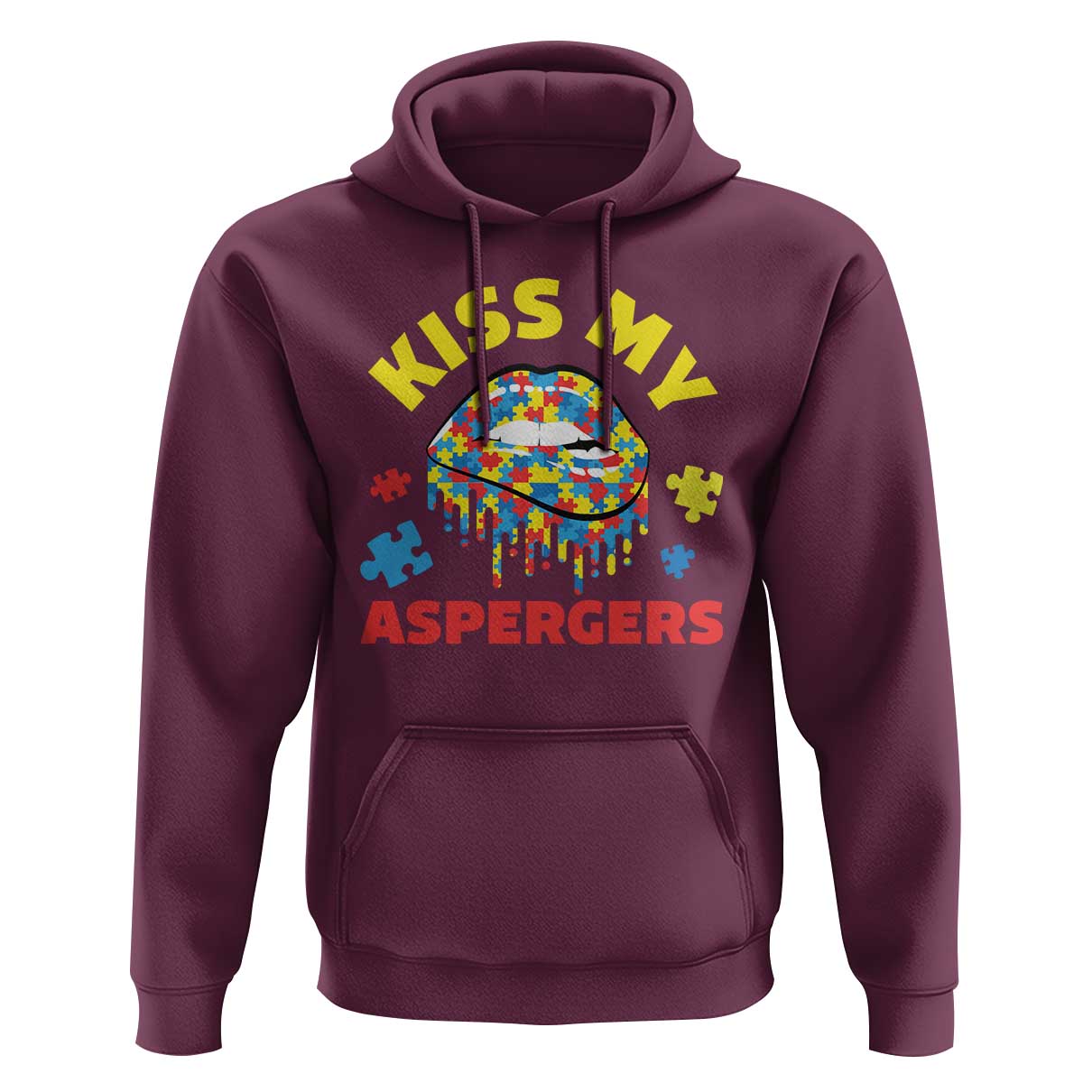 Funny Kiss My Aspergers Hoodie Asperger Syndrome Autism Awareness Puzzle Lips