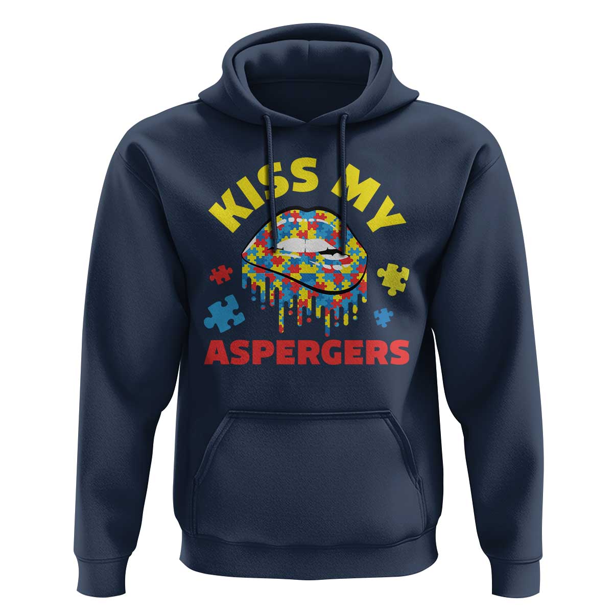 Funny Kiss My Aspergers Hoodie Asperger Syndrome Autism Awareness Puzzle Lips