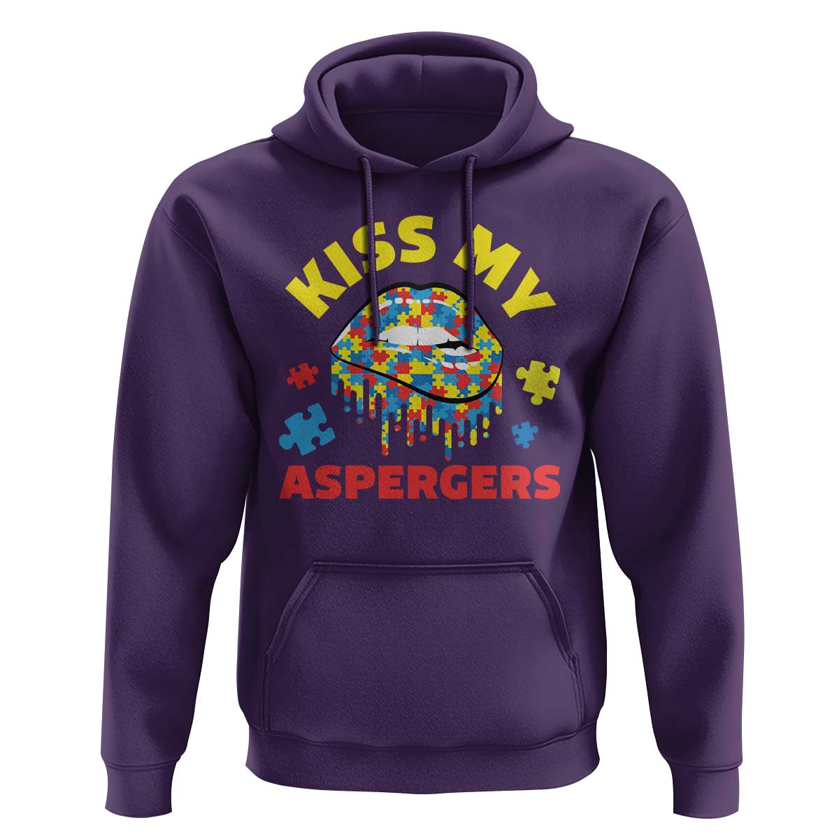Funny Kiss My Aspergers Hoodie Asperger Syndrome Autism Awareness Puzzle Lips
