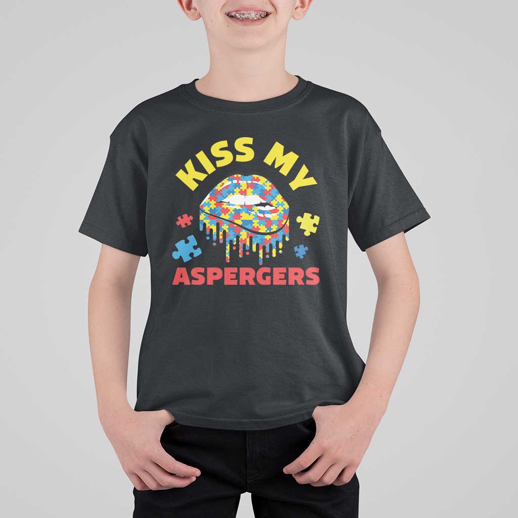 Funny Kiss My Aspergers T Shirt For Kid Asperger Syndrome Autism Awareness Puzzle Lips