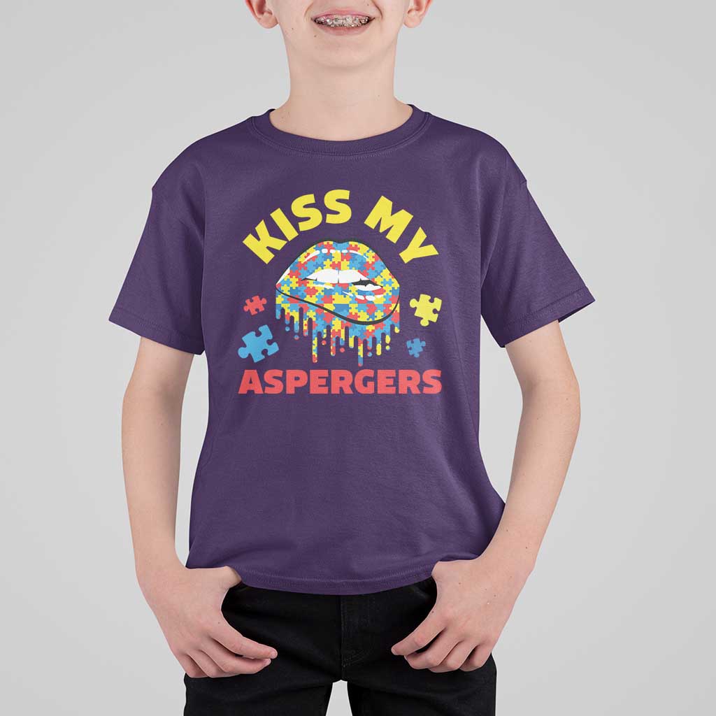 Funny Kiss My Aspergers T Shirt For Kid Asperger Syndrome Autism Awareness Puzzle Lips