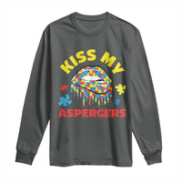 Funny Kiss My Aspergers Long Sleeve Shirt Asperger Syndrome Autism Awareness Puzzle Lips