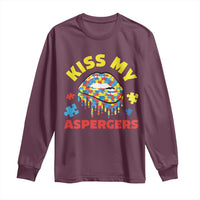 Funny Kiss My Aspergers Long Sleeve Shirt Asperger Syndrome Autism Awareness Puzzle Lips