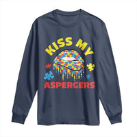 Funny Kiss My Aspergers Long Sleeve Shirt Asperger Syndrome Autism Awareness Puzzle Lips