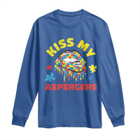 Funny Kiss My Aspergers Long Sleeve Shirt Asperger Syndrome Autism Awareness Puzzle Lips