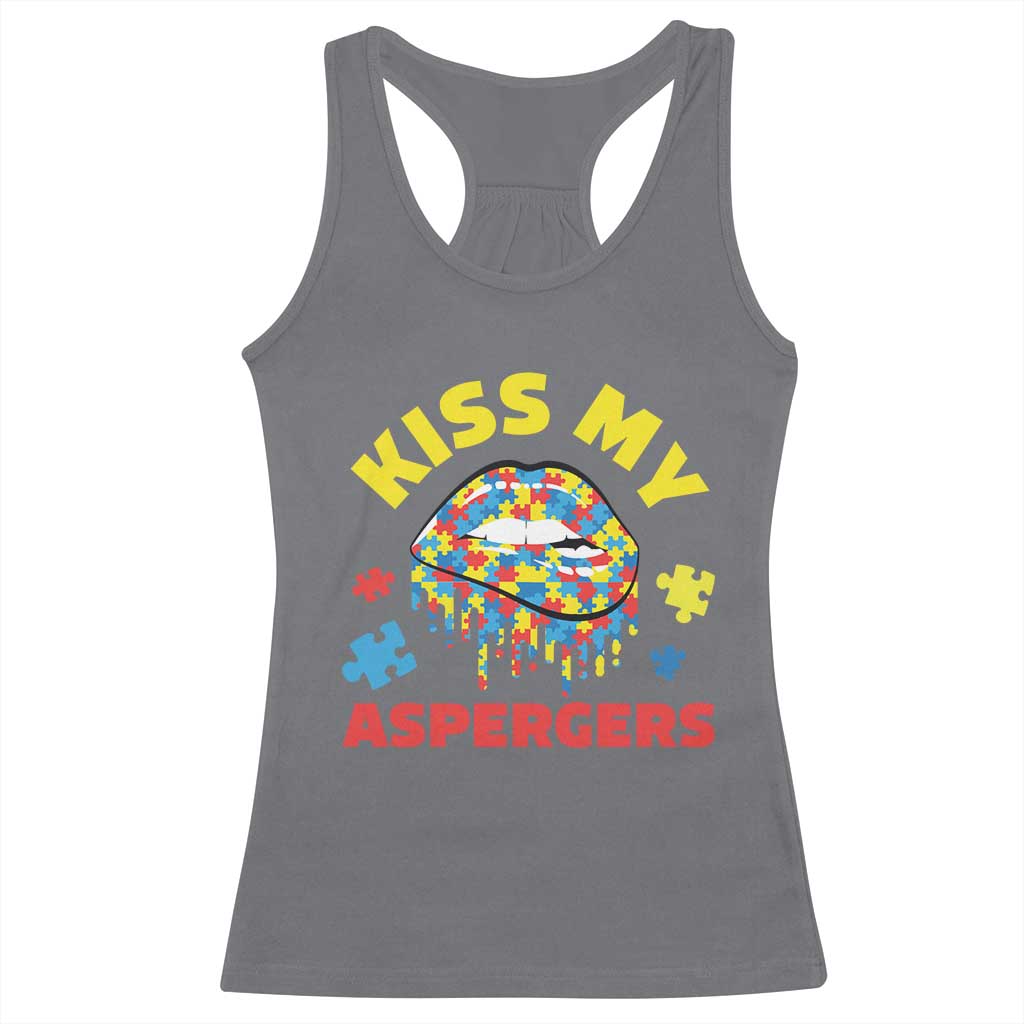 Funny Kiss My Aspergers Racerback Tank Top Asperger Syndrome Autism Awareness Puzzle Lips