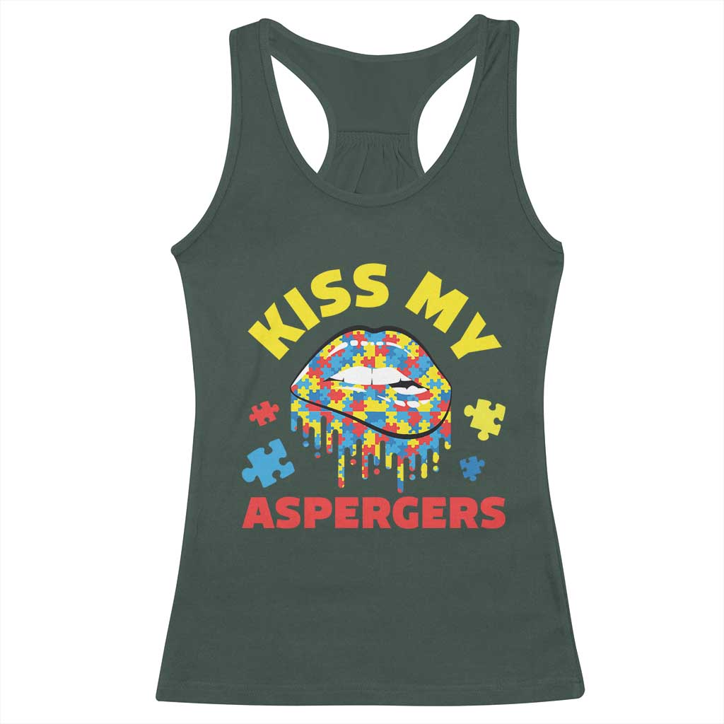 Funny Kiss My Aspergers Racerback Tank Top Asperger Syndrome Autism Awareness Puzzle Lips