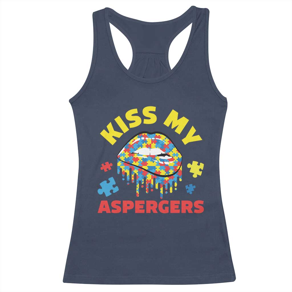 Funny Kiss My Aspergers Racerback Tank Top Asperger Syndrome Autism Awareness Puzzle Lips