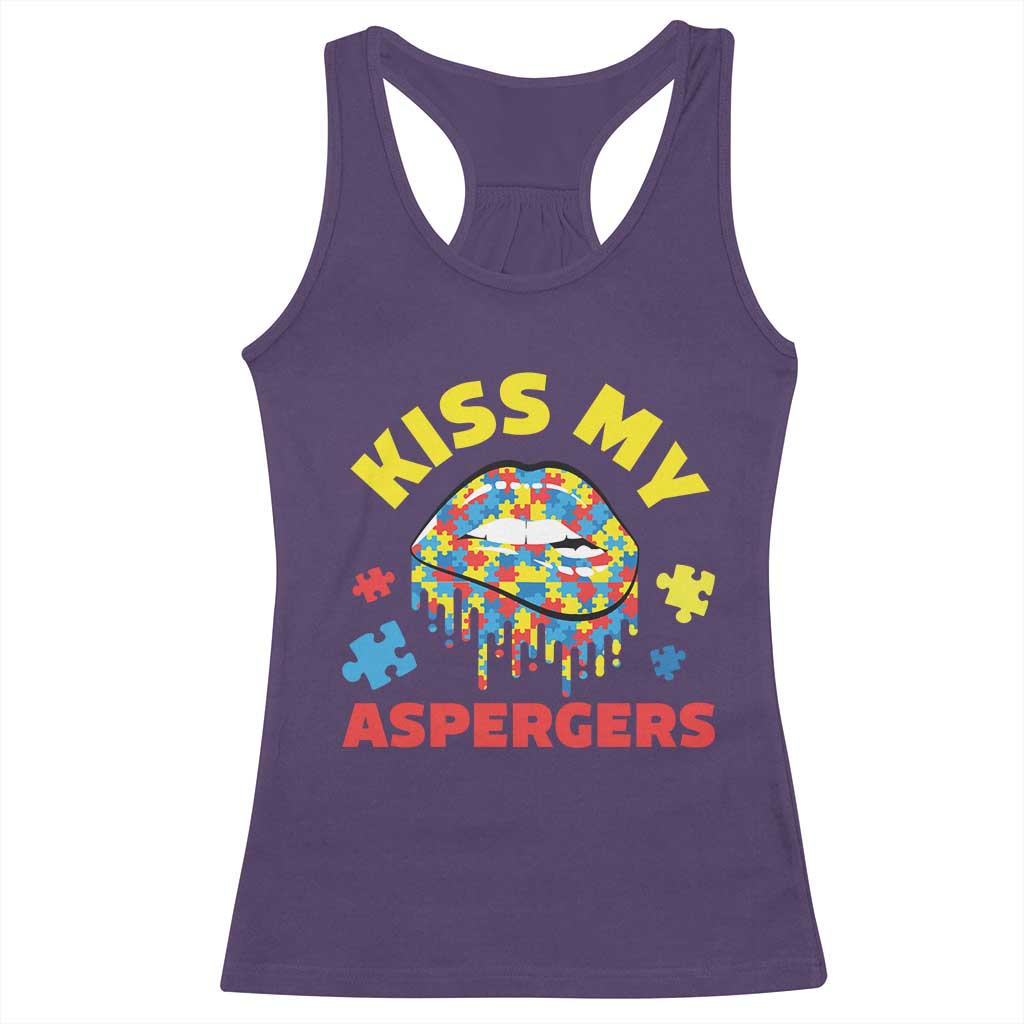 Funny Kiss My Aspergers Racerback Tank Top Asperger Syndrome Autism Awareness Puzzle Lips