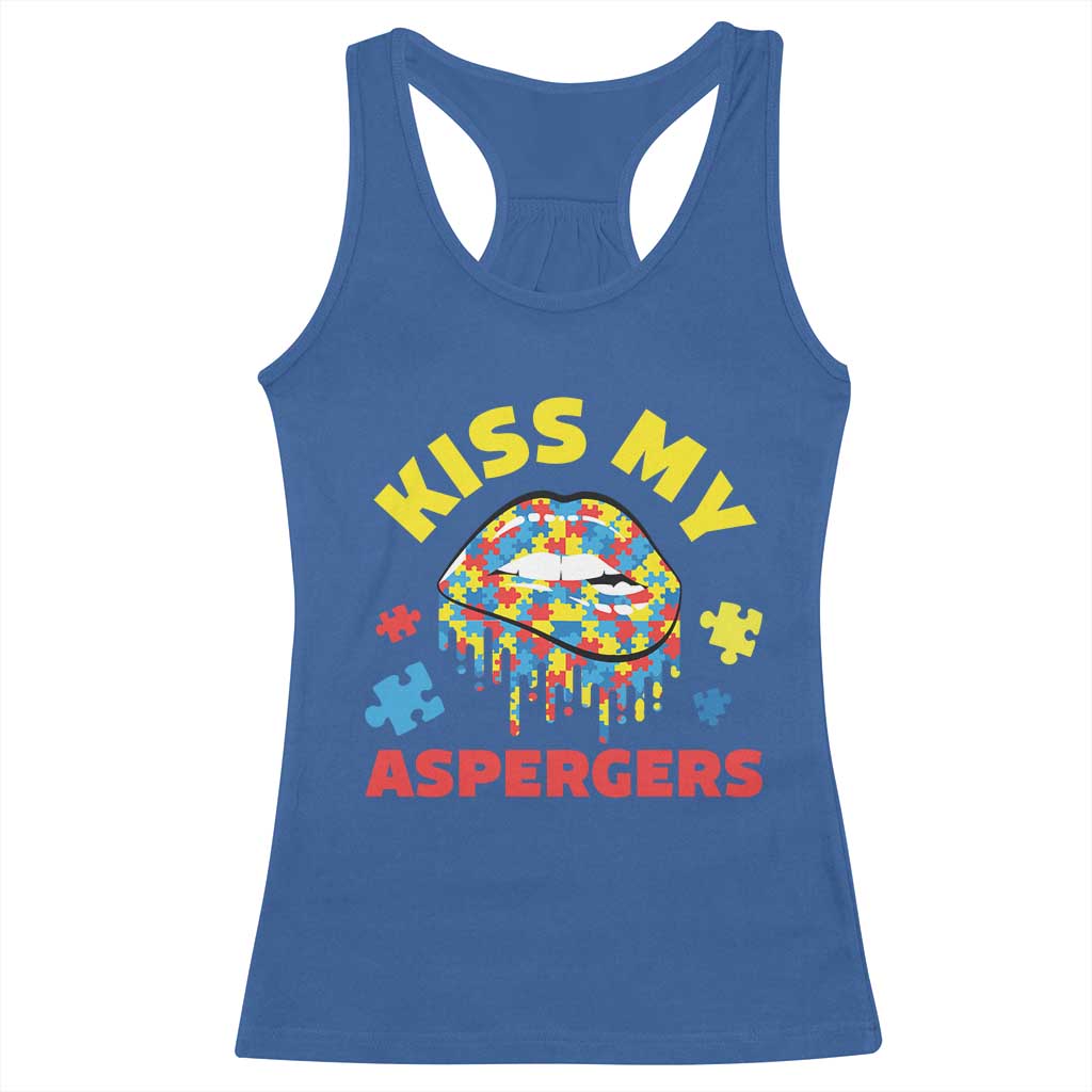 Funny Kiss My Aspergers Racerback Tank Top Asperger Syndrome Autism Awareness Puzzle Lips