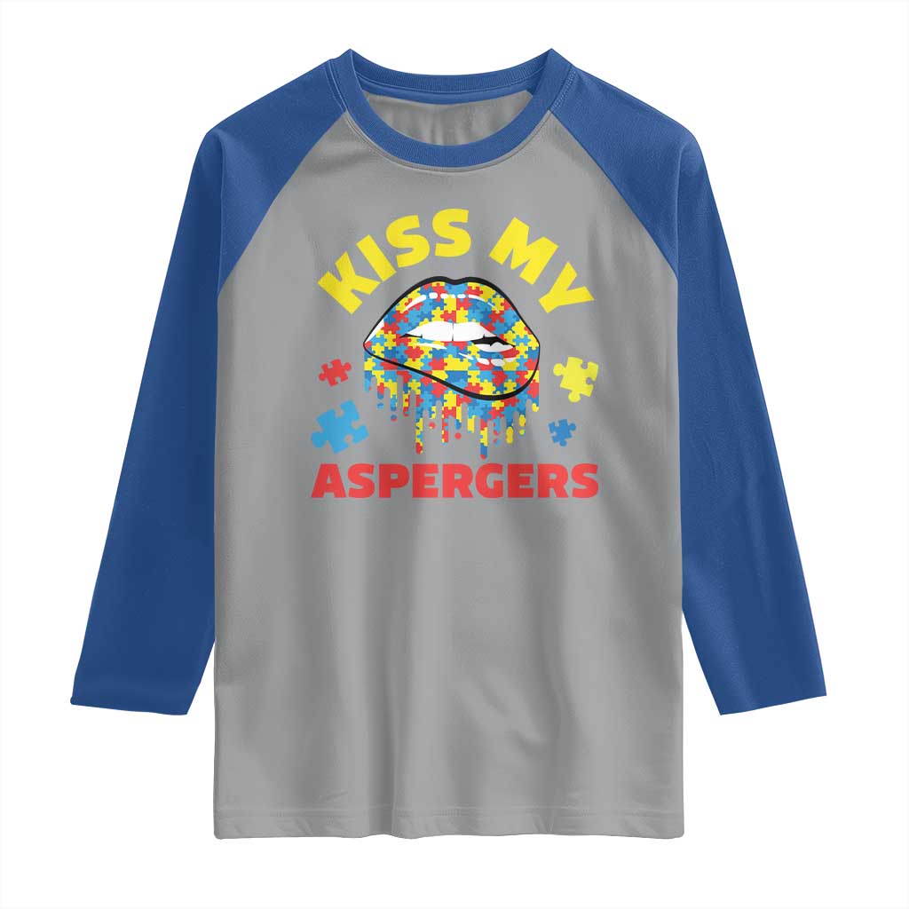 Funny Kiss My Aspergers Raglan Shirt Asperger Syndrome Autism Awareness Puzzle Lips