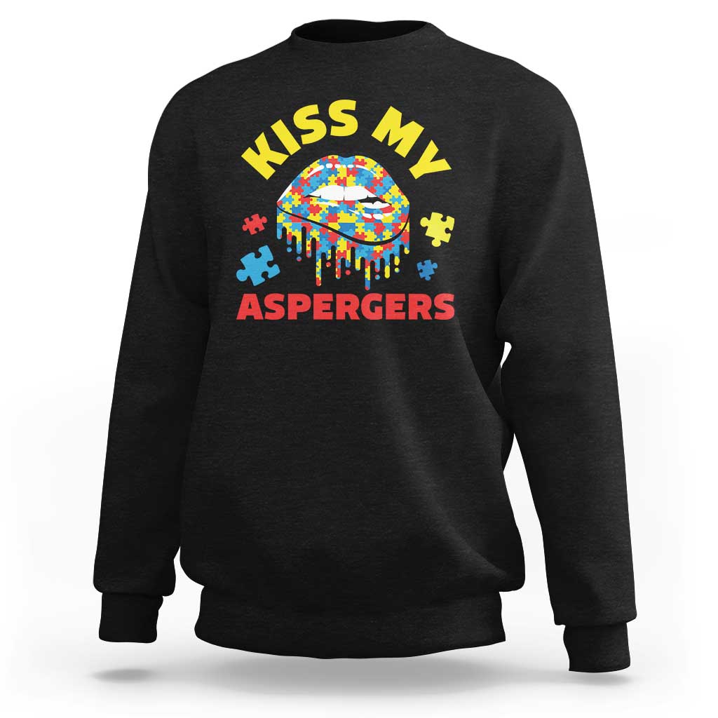 Funny Kiss My Aspergers Sweatshirt Asperger Syndrome Autism Awareness Puzzle Lips