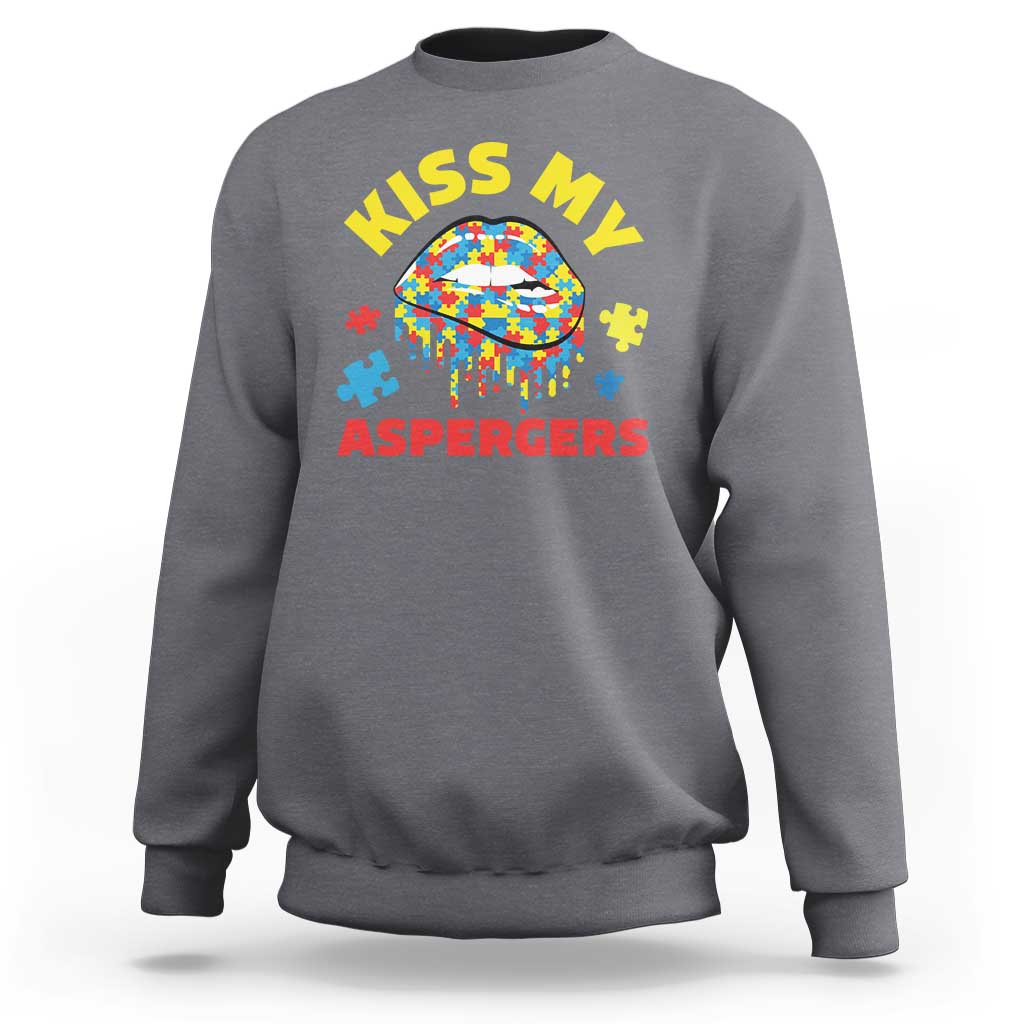 Funny Kiss My Aspergers Sweatshirt Asperger Syndrome Autism Awareness Puzzle Lips