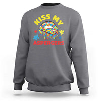 Funny Kiss My Aspergers Sweatshirt Asperger Syndrome Autism Awareness Puzzle Lips