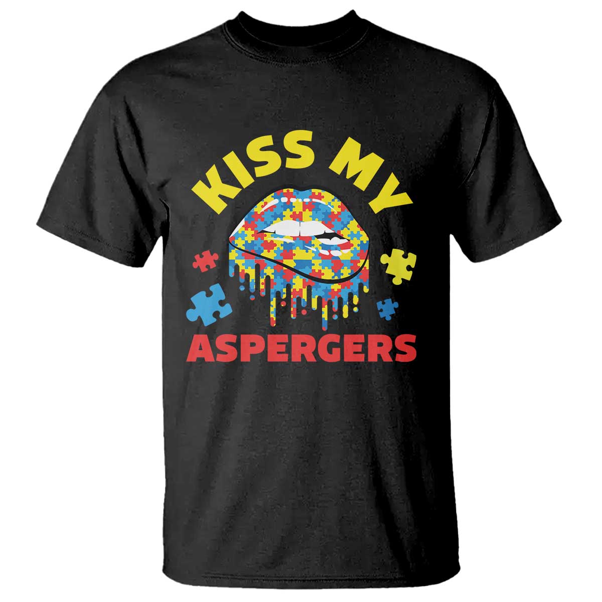 Funny Kiss My Aspergers T Shirt Asperger Syndrome Autism Awareness Puzzle Lips