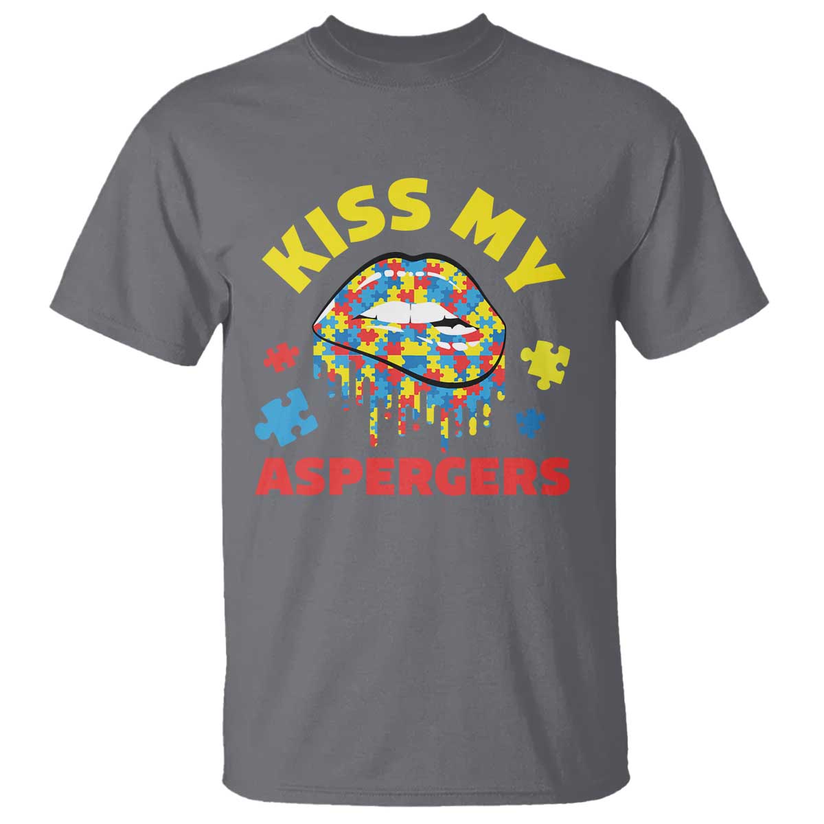 Funny Kiss My Aspergers T Shirt Asperger Syndrome Autism Awareness Puzzle Lips
