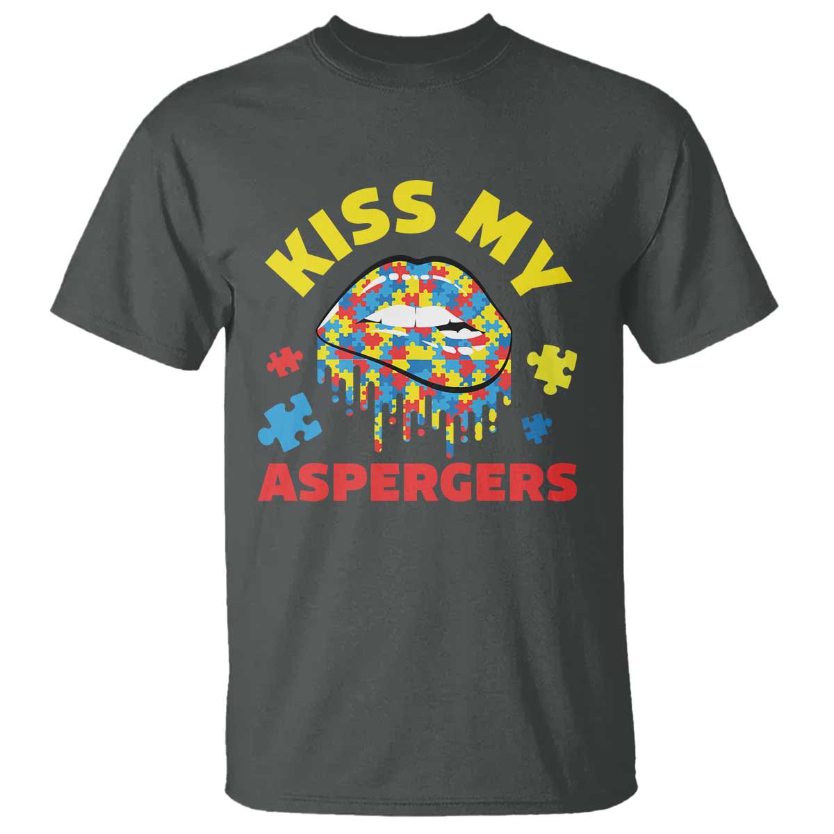 Funny Kiss My Aspergers T Shirt Asperger Syndrome Autism Awareness Puzzle Lips