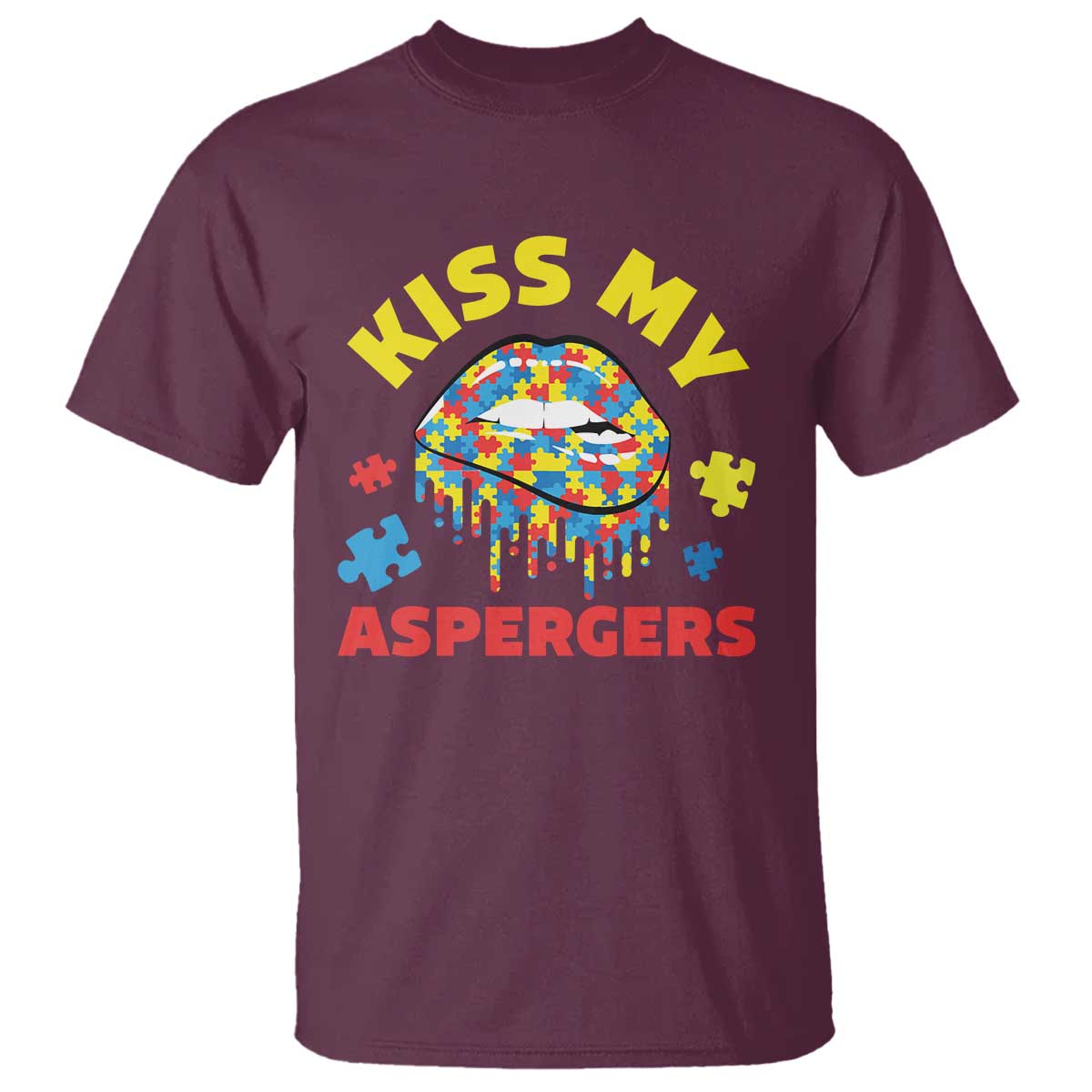Funny Kiss My Aspergers T Shirt Asperger Syndrome Autism Awareness Puzzle Lips