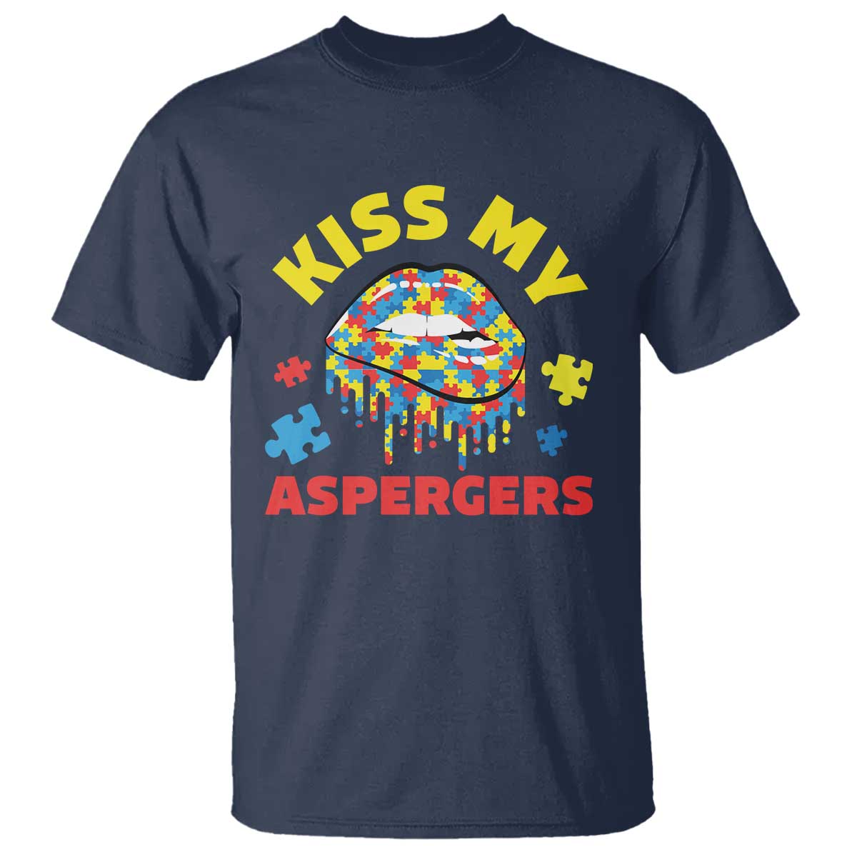 Funny Kiss My Aspergers T Shirt Asperger Syndrome Autism Awareness Puzzle Lips
