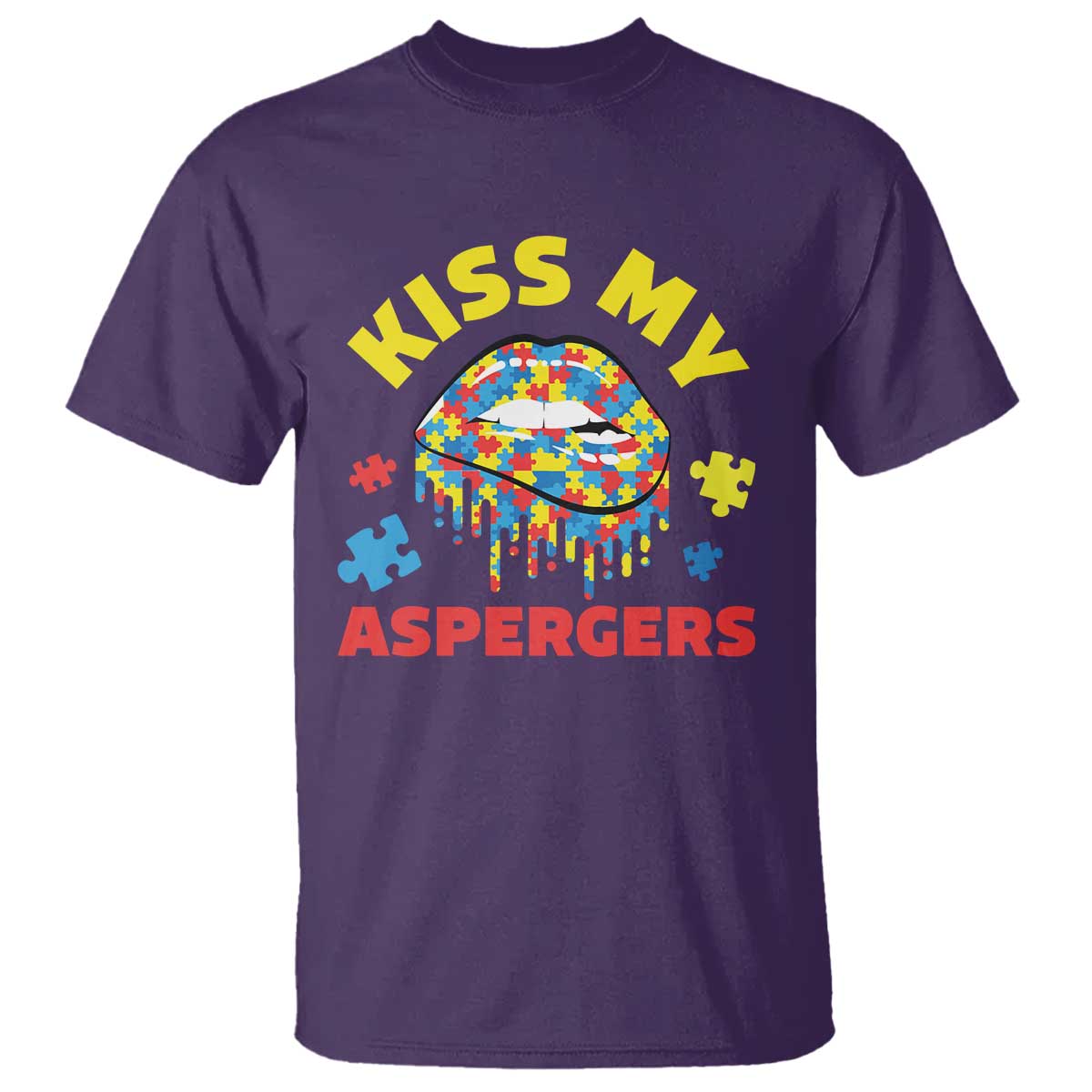 Funny Kiss My Aspergers T Shirt Asperger Syndrome Autism Awareness Puzzle Lips