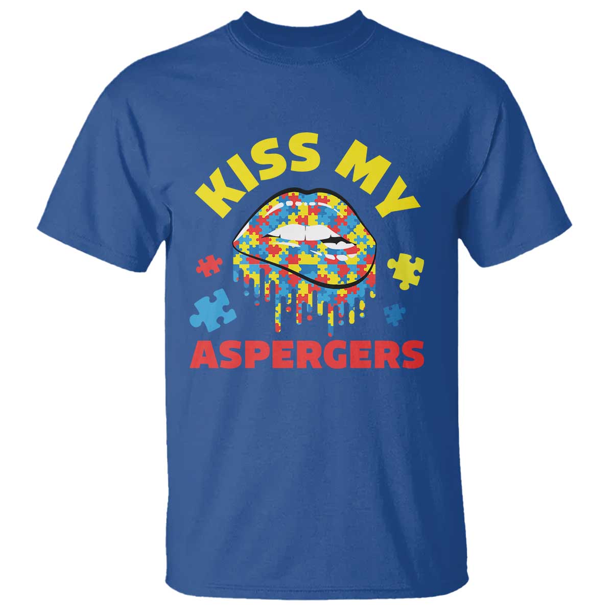 Funny Kiss My Aspergers T Shirt Asperger Syndrome Autism Awareness Puzzle Lips
