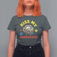 Funny Kiss My Aspergers T Shirt For Women Asperger Syndrome Autism Awareness Puzzle Lips