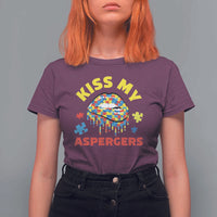 Funny Kiss My Aspergers T Shirt For Women Asperger Syndrome Autism Awareness Puzzle Lips