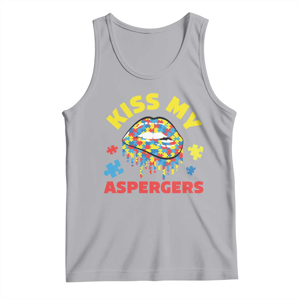 Funny Kiss My Aspergers Tank Top Asperger Syndrome Autism Awareness Puzzle Lips