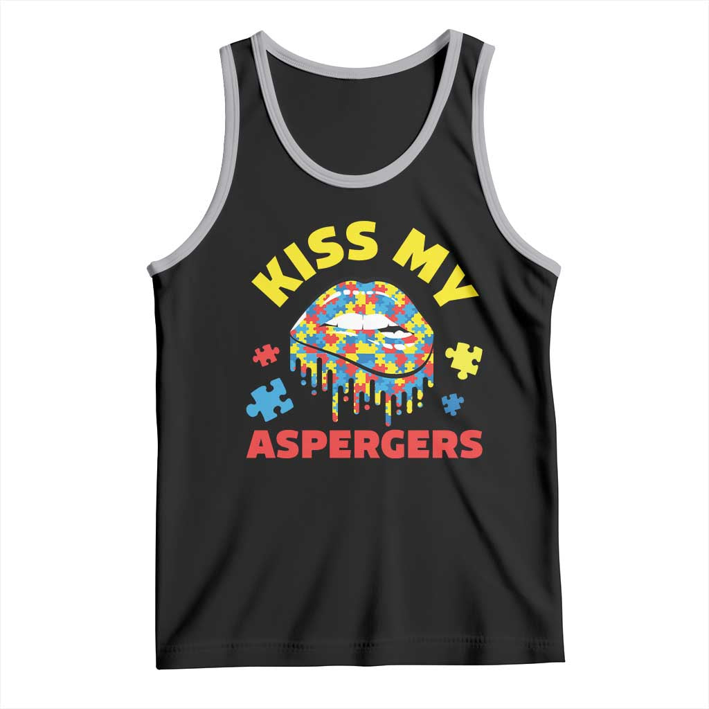 Funny Kiss My Aspergers Tank Top Asperger Syndrome Autism Awareness Puzzle Lips