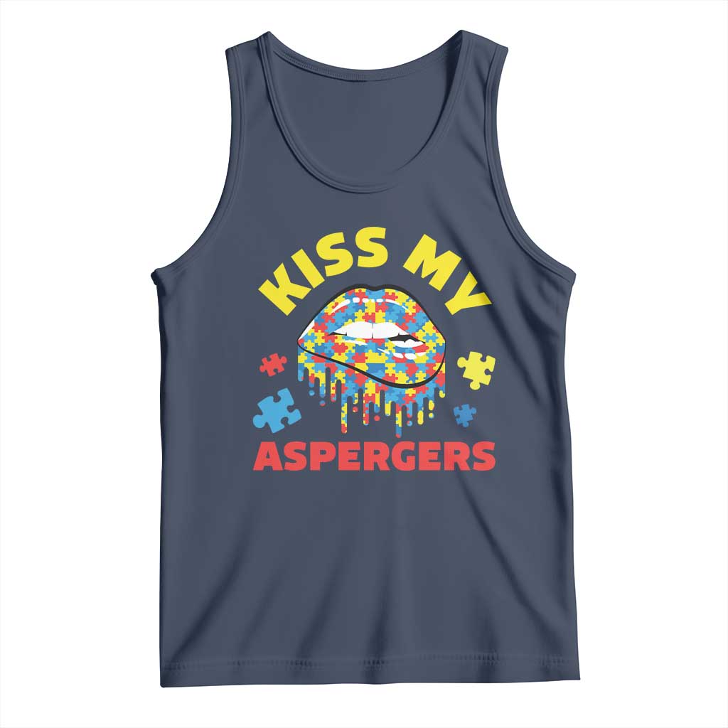 Funny Kiss My Aspergers Tank Top Asperger Syndrome Autism Awareness Puzzle Lips