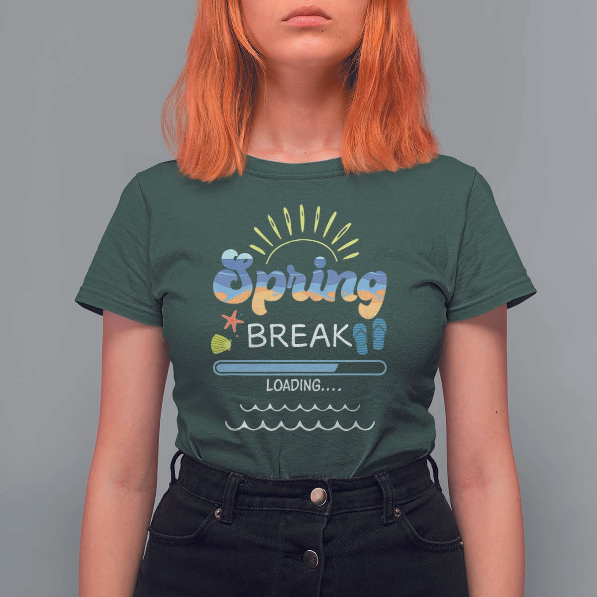 Funny Spring Break Loading T Shirt For Women Spring Vacation Beach Sunshine
