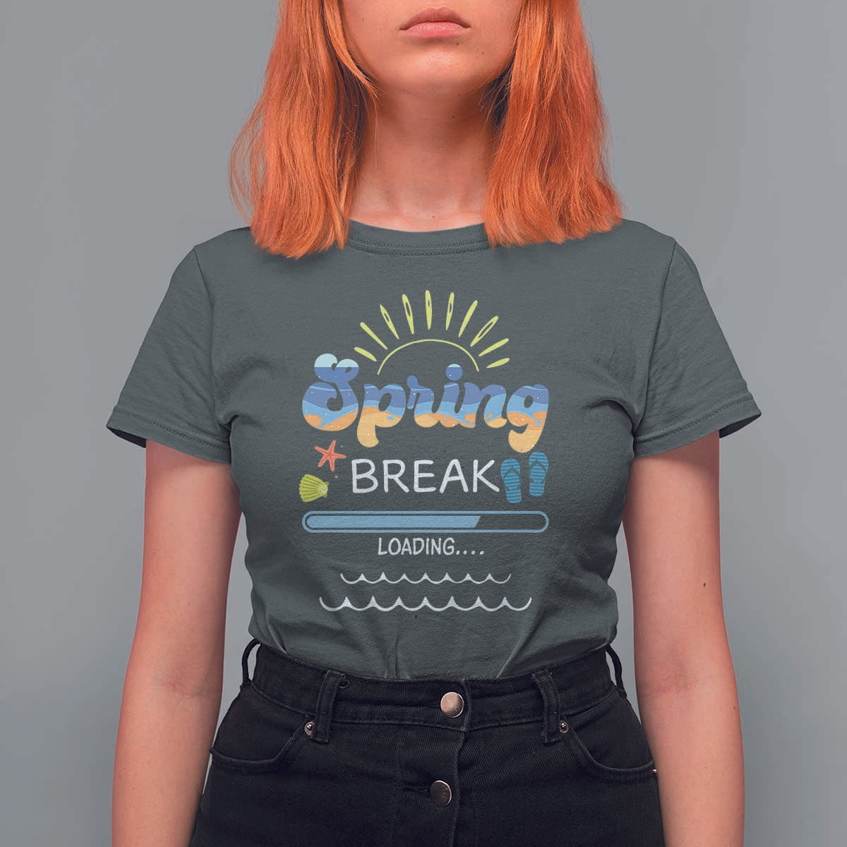 Funny Spring Break Loading T Shirt For Women Spring Vacation Beach Sunshine