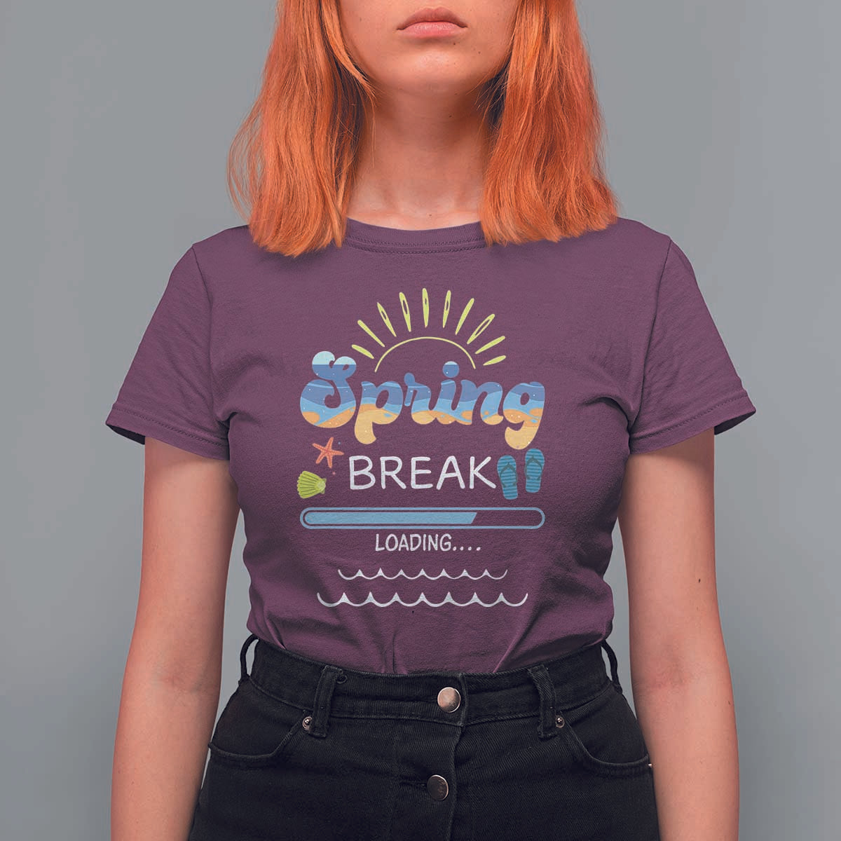Funny Spring Break Loading T Shirt For Women Spring Vacation Beach Sunshine