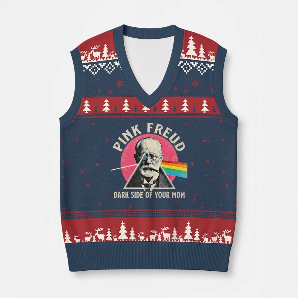 Pink Freud Dark Side Of Your Mom V-Neck Knit Sweater Vest Psychoanalysis Joke
