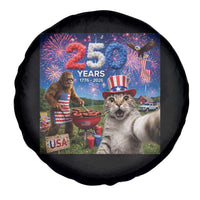 Cat Selfie with Bigfoot USA 250 Years Spare Tire Cover Funny 4th Of July Cat Graphic