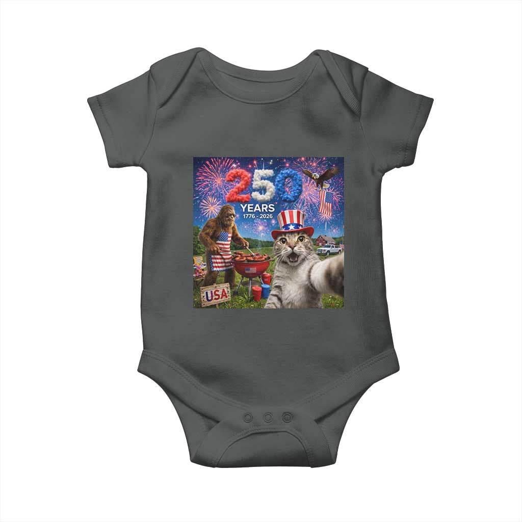 Cat Selfie with Bigfoot USA 250 Years Baby Onesie Funny 4th Of July Cat Graphic