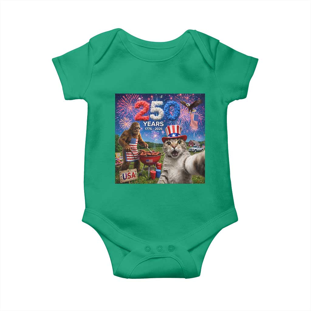 Cat Selfie with Bigfoot USA 250 Years Baby Onesie Funny 4th Of July Cat Graphic