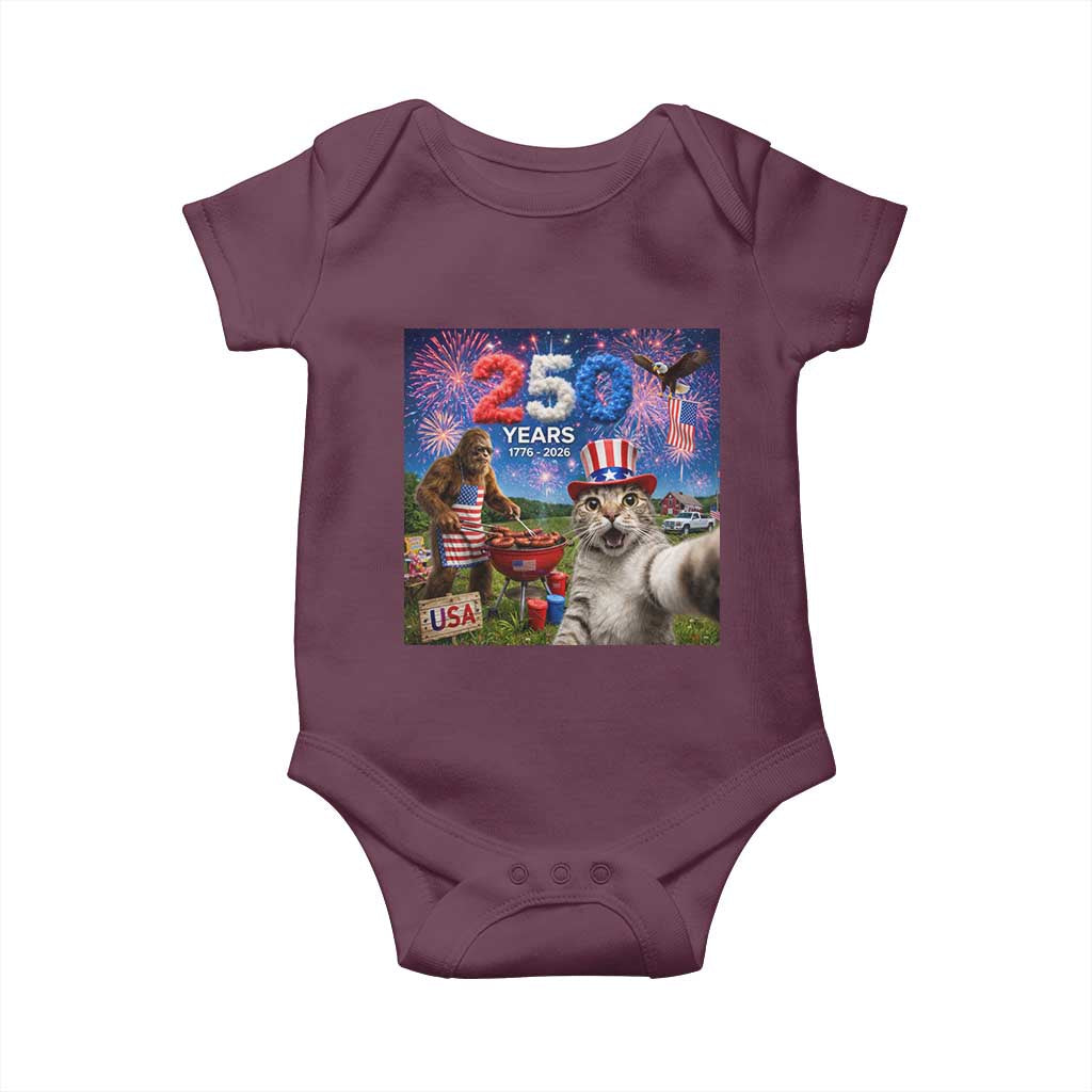Cat Selfie with Bigfoot USA 250 Years Baby Onesie Funny 4th Of July Cat Graphic