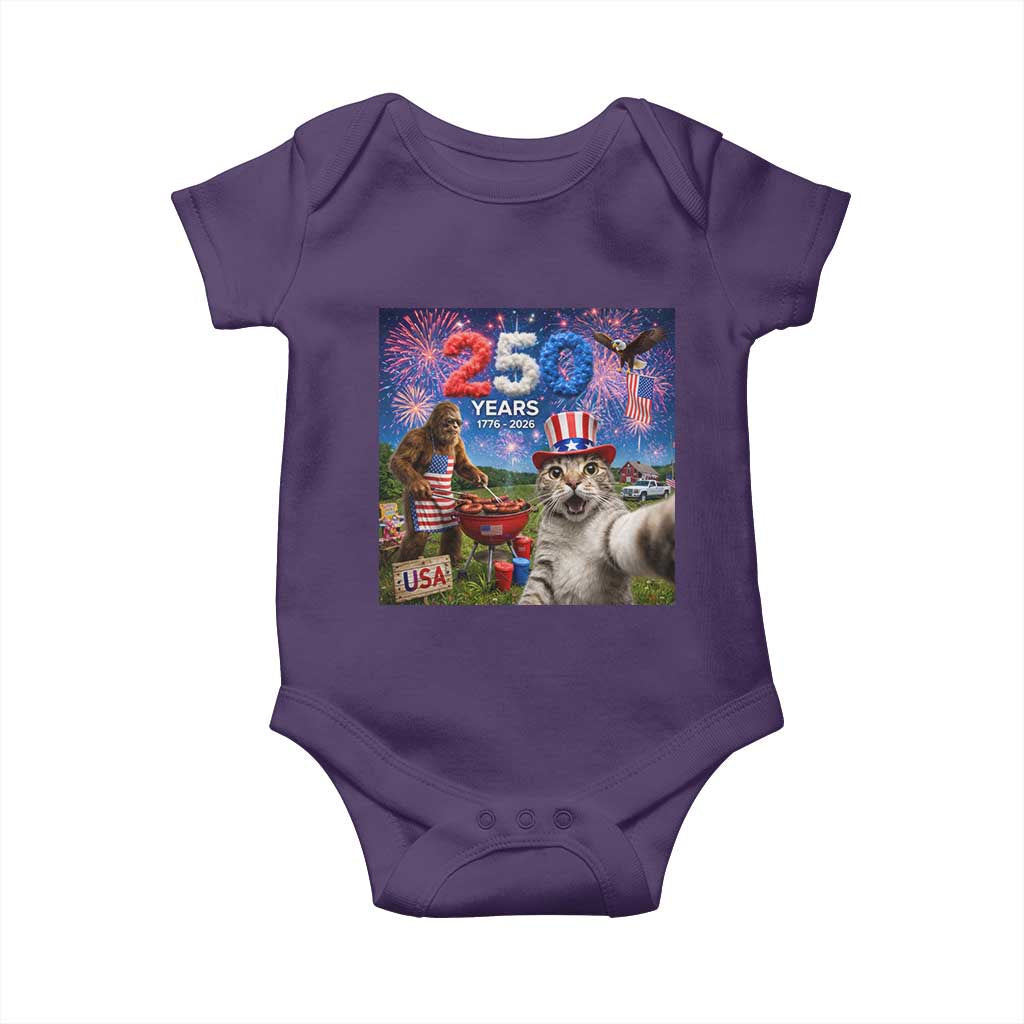 Cat Selfie with Bigfoot USA 250 Years Baby Onesie Funny 4th Of July Cat Graphic