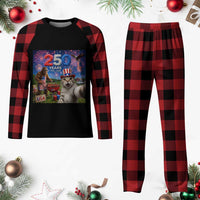 Cat Selfie with Bigfoot USA 250 Years Plaid Pajama Set Funny 4th Of July Cat Graphic